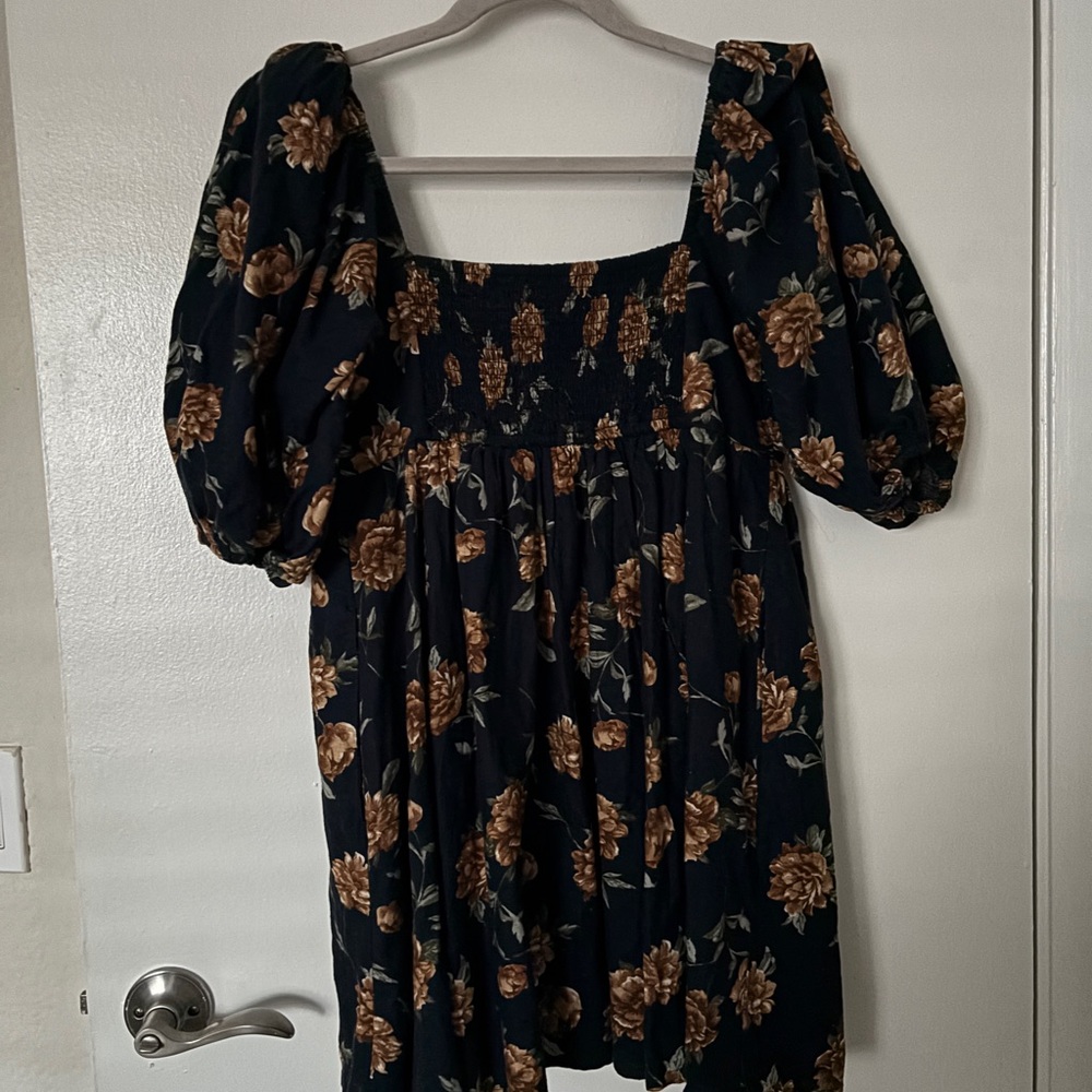 Abercrombie & Fitch Floral Long Sleeve Dress - Black and Brown